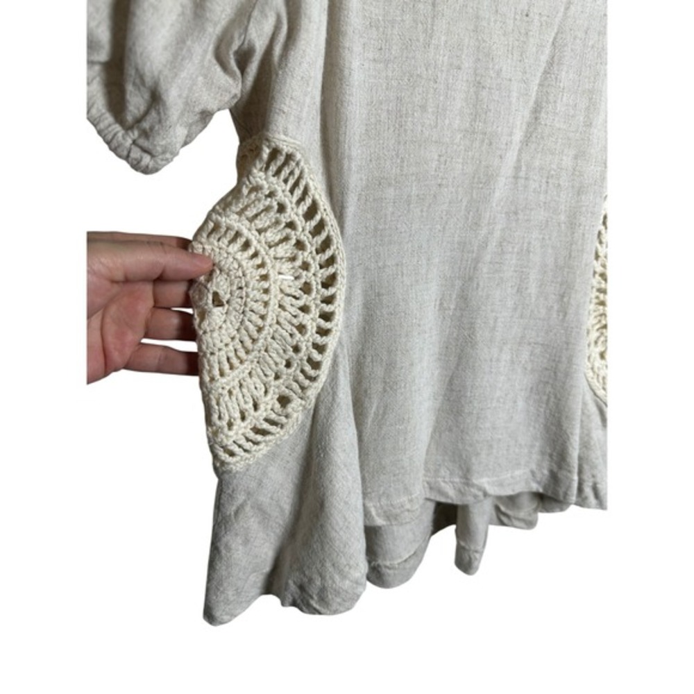 Umgee Linen Blend Crochet Side Panel Puff Sleeve Boho Top M - Picture 5 of 7